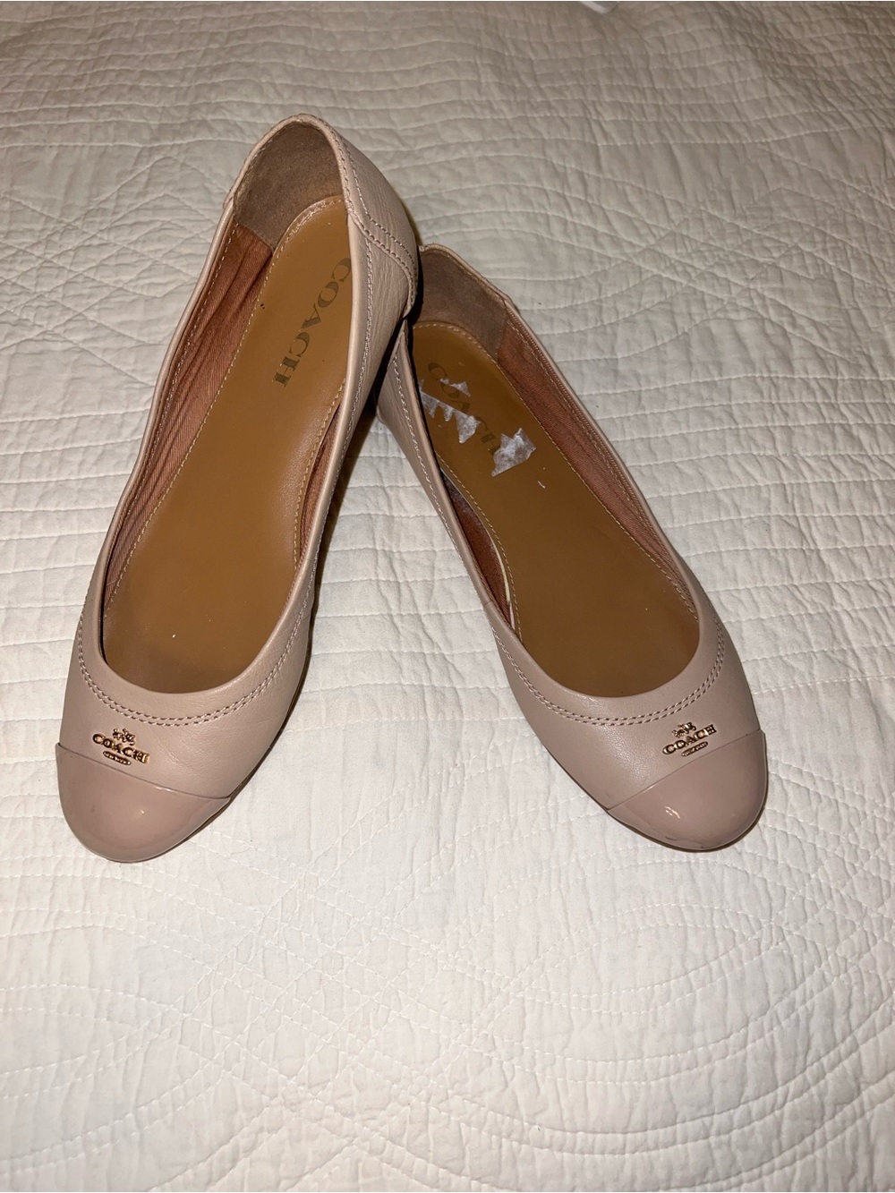 Coach Nude Leather Ballet Flats with Logo Cap Toe